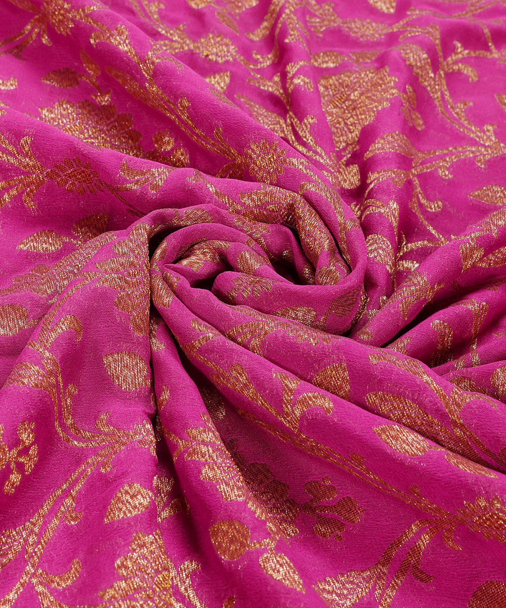 Pink_Handloom_Pure_Georgette_Banarasi_Dupatta_With_Antique_Zari_WeaverStory_05