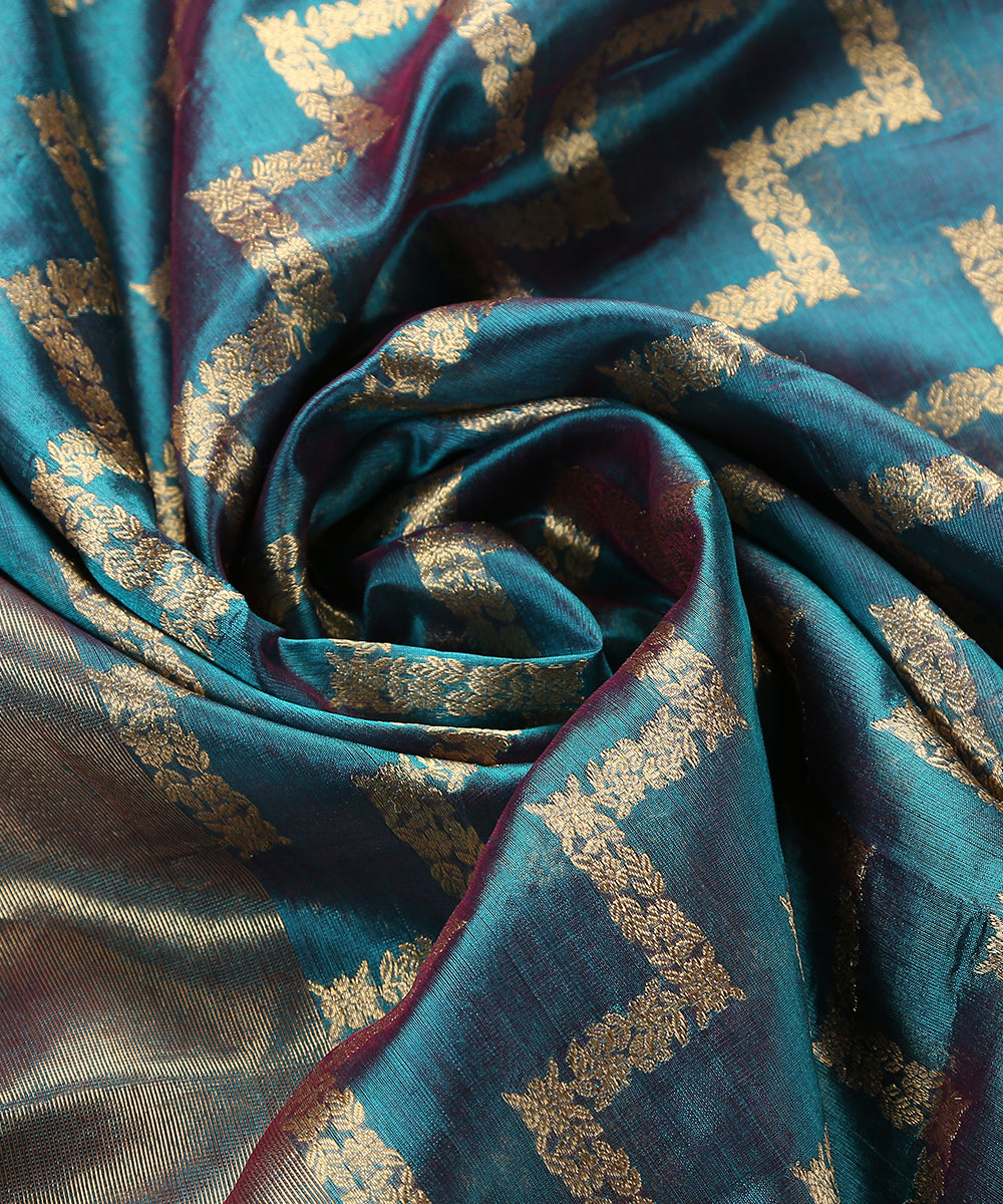 Peacock_Blue_Handloom_Pure_Chanderi_Silk_Dupatta_With_All_Over_Zari_Jaal_WeaverStory_05