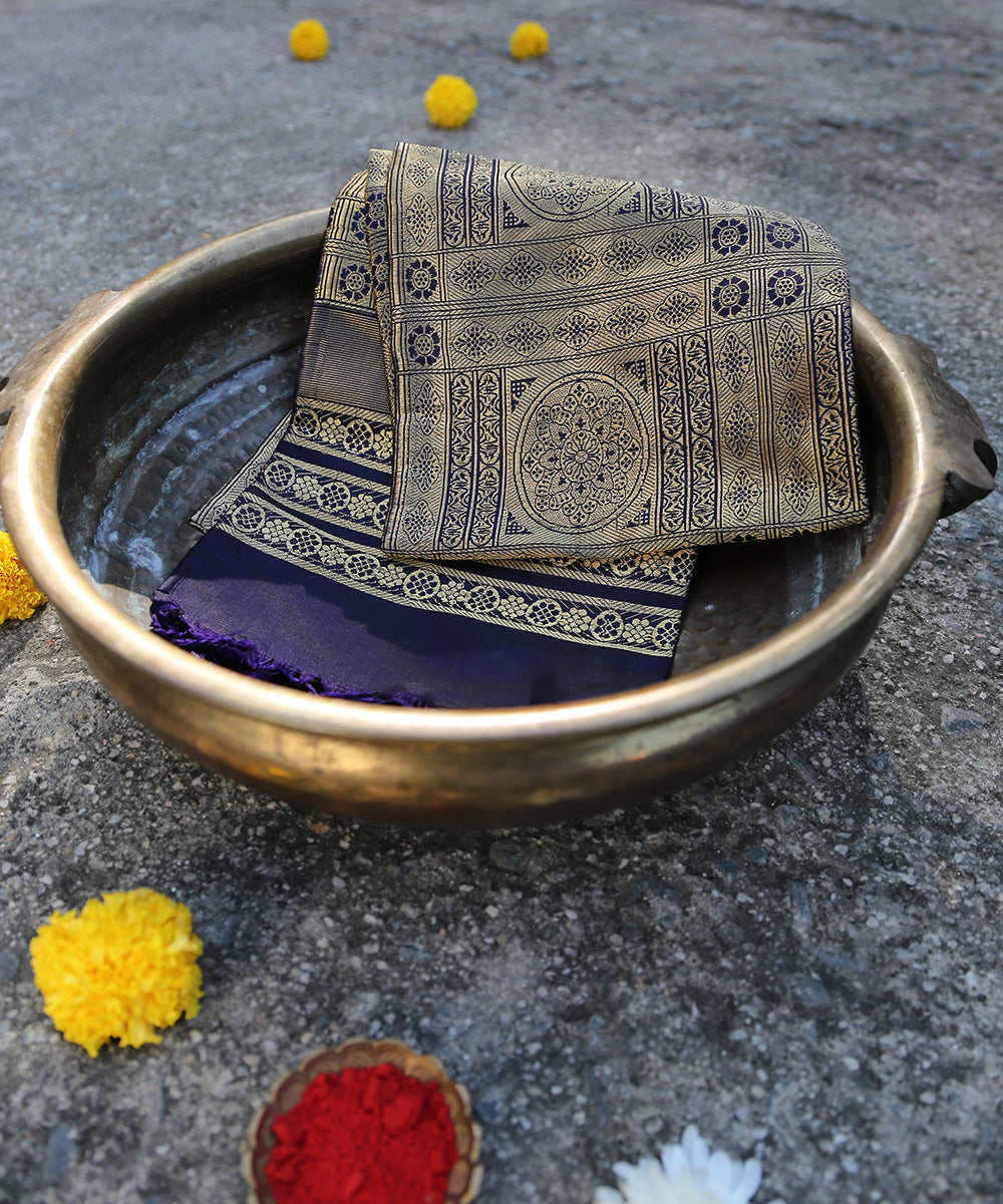 Handloom_Dark_Blue_Satin_Brocade_Dupatta_Woven_In_Chanderi_WeaverStory_01