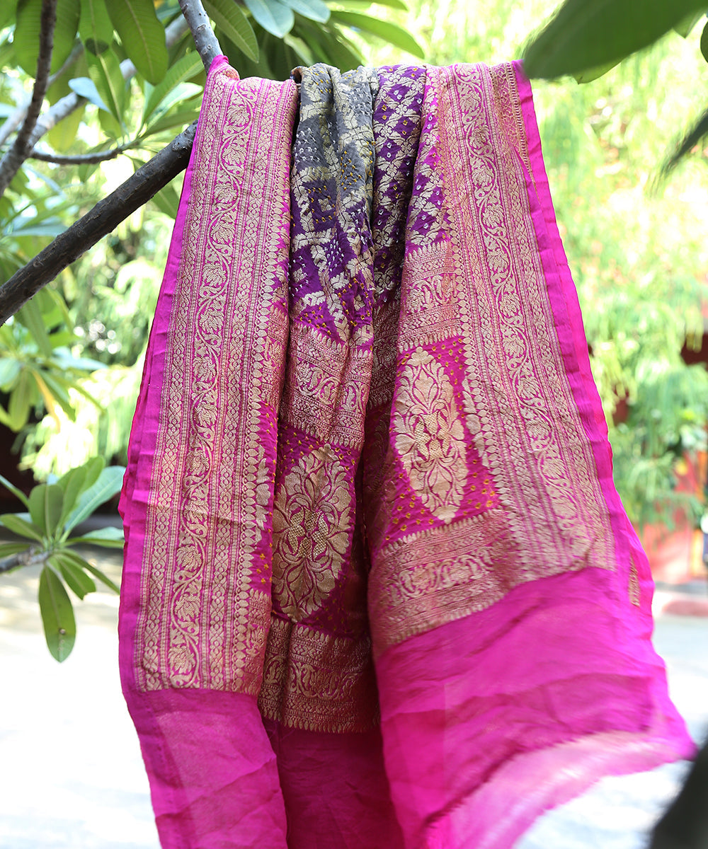 Handloom_Pink_Georgette_Banarasi_Bandhej_Dupatta_With_Floral_Zari_Border_WeaverStory_01