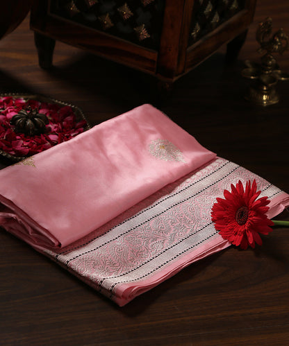 Pink_Handloom_Pure_Katan_Silk_Banarasi_Dupatta_With_Kadhwa_Booti_WeaverStory_01