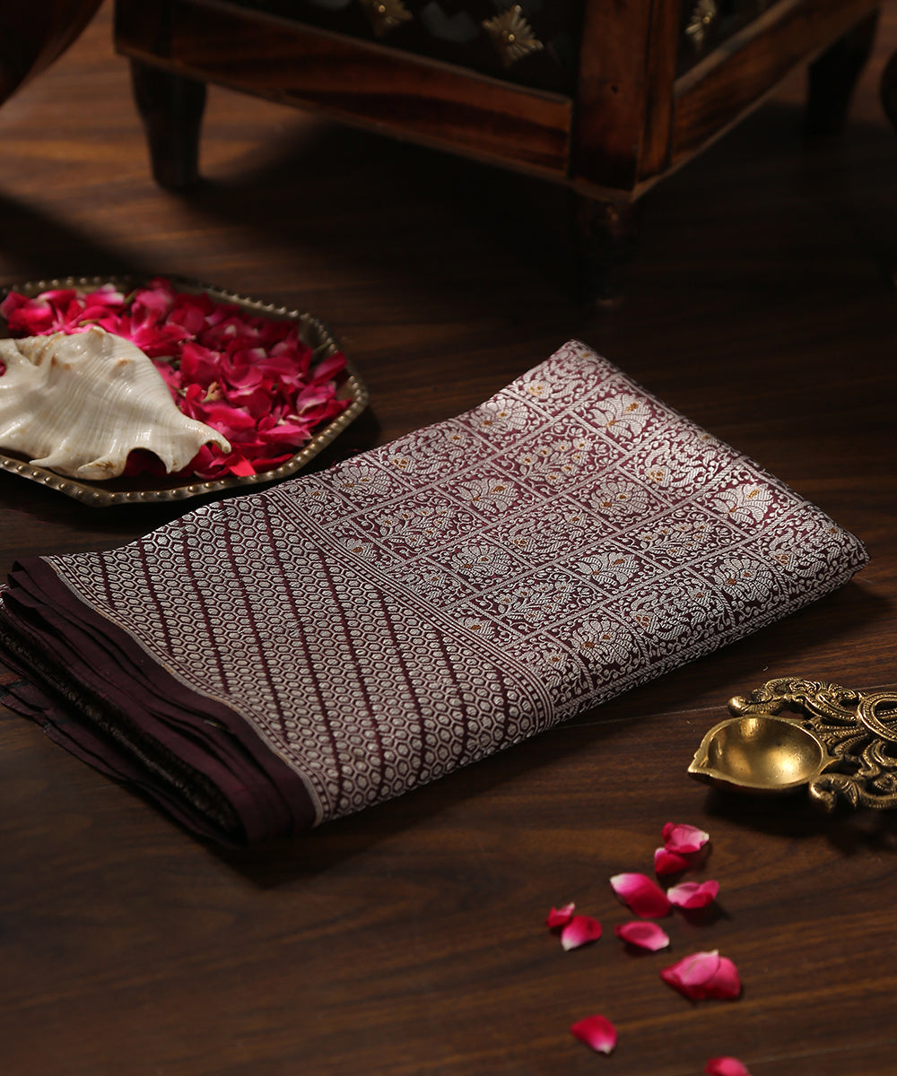 Handloom_Chocolate_Brown_Pure_Katan_Silk_Banarasi_Brocade_Dupatta_With_Meenakari_WeaverStory_01