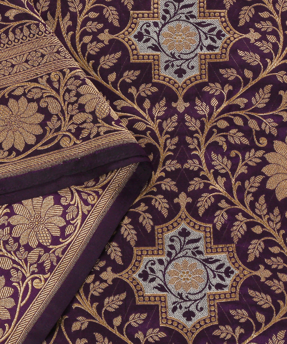 Purple_Handloom_Pure_Katan_Silk_Banarasi_Brocade_Dupatta_With_Over_All_Jaal_WeaverStory_04