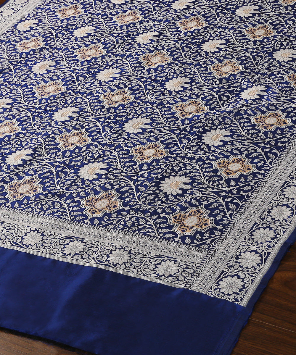 Handloom_Blue_Pure_Katan_Silk_Brocade_Banarasi_Dupatta_With_Over_All_Jaal_WeaverStory_03