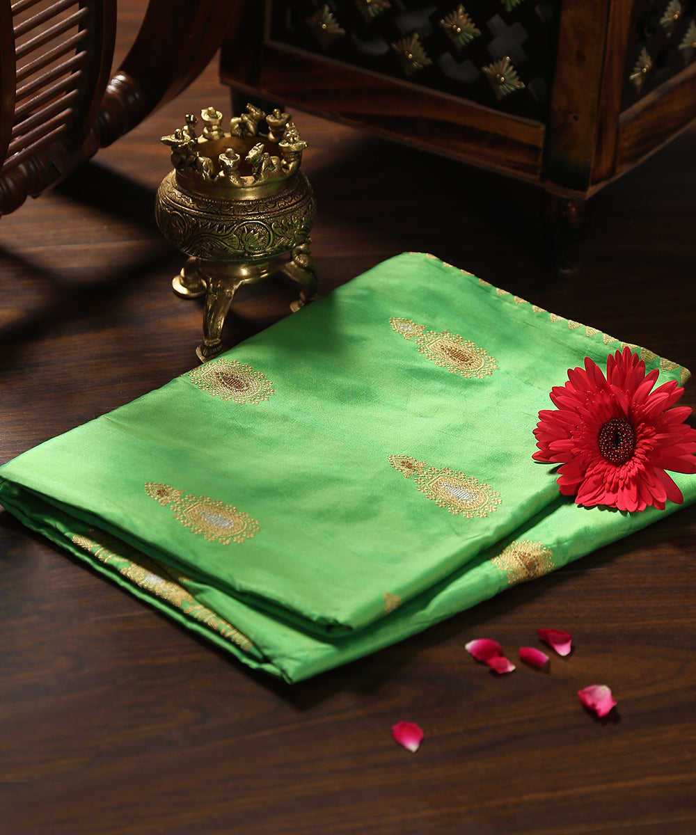 Parrot_Green_Handloom_Pure_Katan_Silk_Dupatta_With_Meenakari_WeaverStory_01