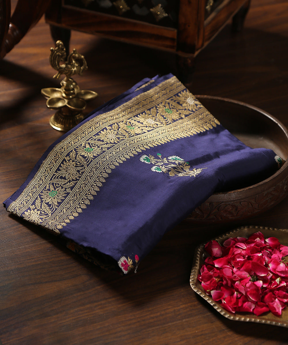Handloom_Dark_Blue_Pure_Katan_Silk_Banarasi_Dupatta_With_Zari_Booti_WeaverStory_01