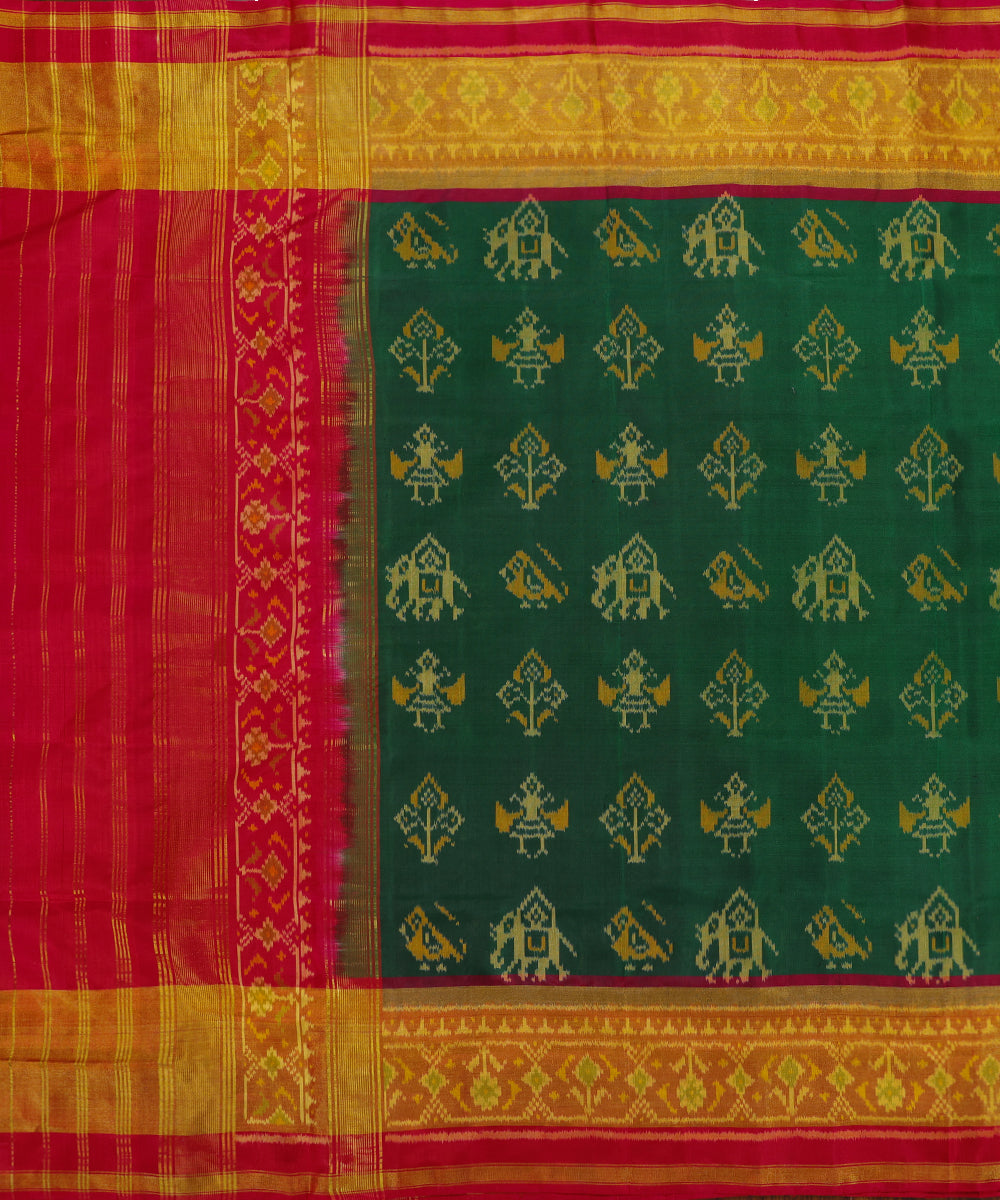 Handloom_Green_Pure_Mulberry_Ikat_Patola_Dupatta_With_Pink_And_Gold_Tissue_Border_WeaverStory_02