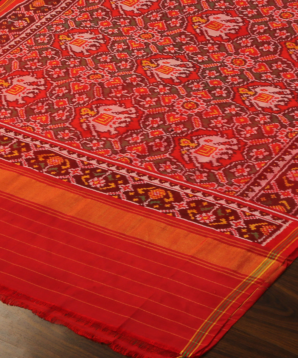 Red_Handloom_Pure_Mulberry_Silk_Single_Ikat_Patola_Dupatta_With_Elephant_Motifs_WeaverStory_03