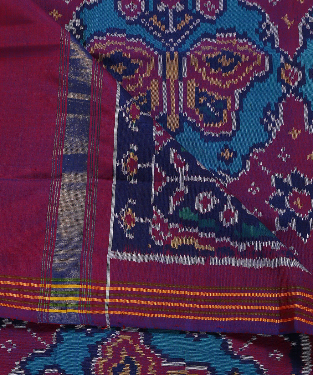 Teal_And_Blue_Handloom_Pure_Mulberry_Silk_Single_Ikat_Patola_Dupatta_With_Animal_Motifs_WeaverStory_04