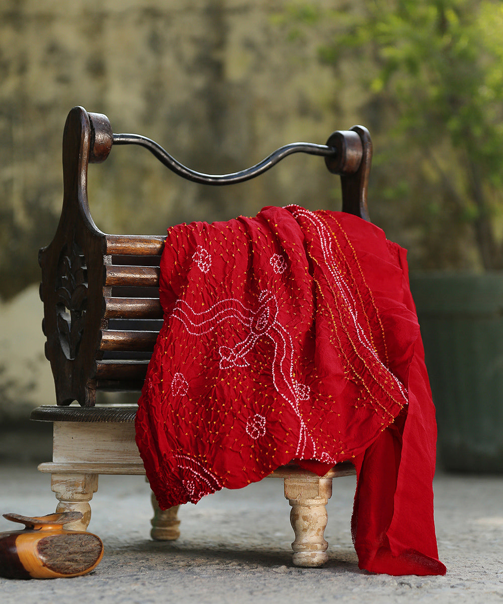 Red_Handloom_Pure_Georgette_Banarasi_Bandhej_Dupatta_WeaverStory_01