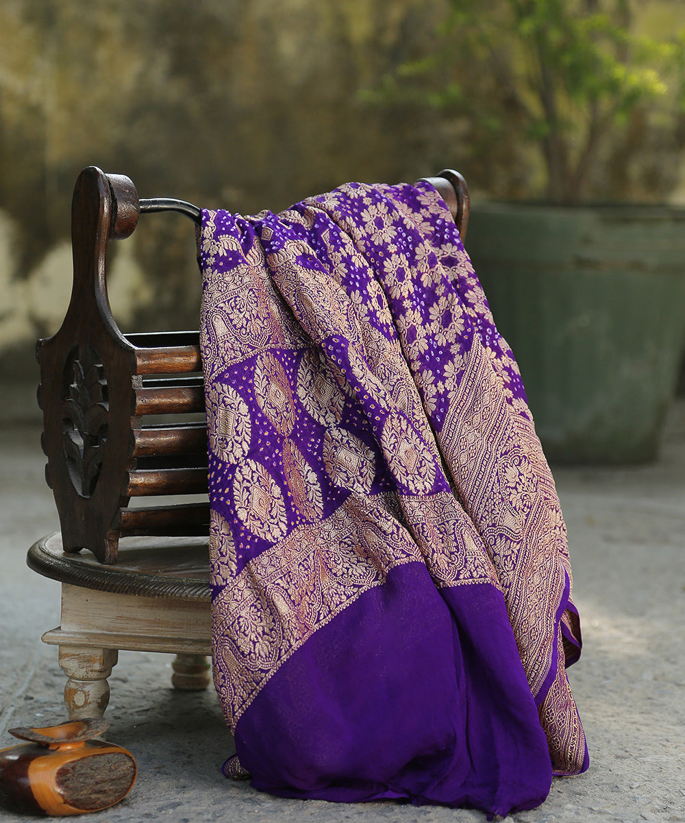 Purple_Handloom_Pure_Georgette_Banarasi_Bandhej_Dupatta_WeaverStory_01