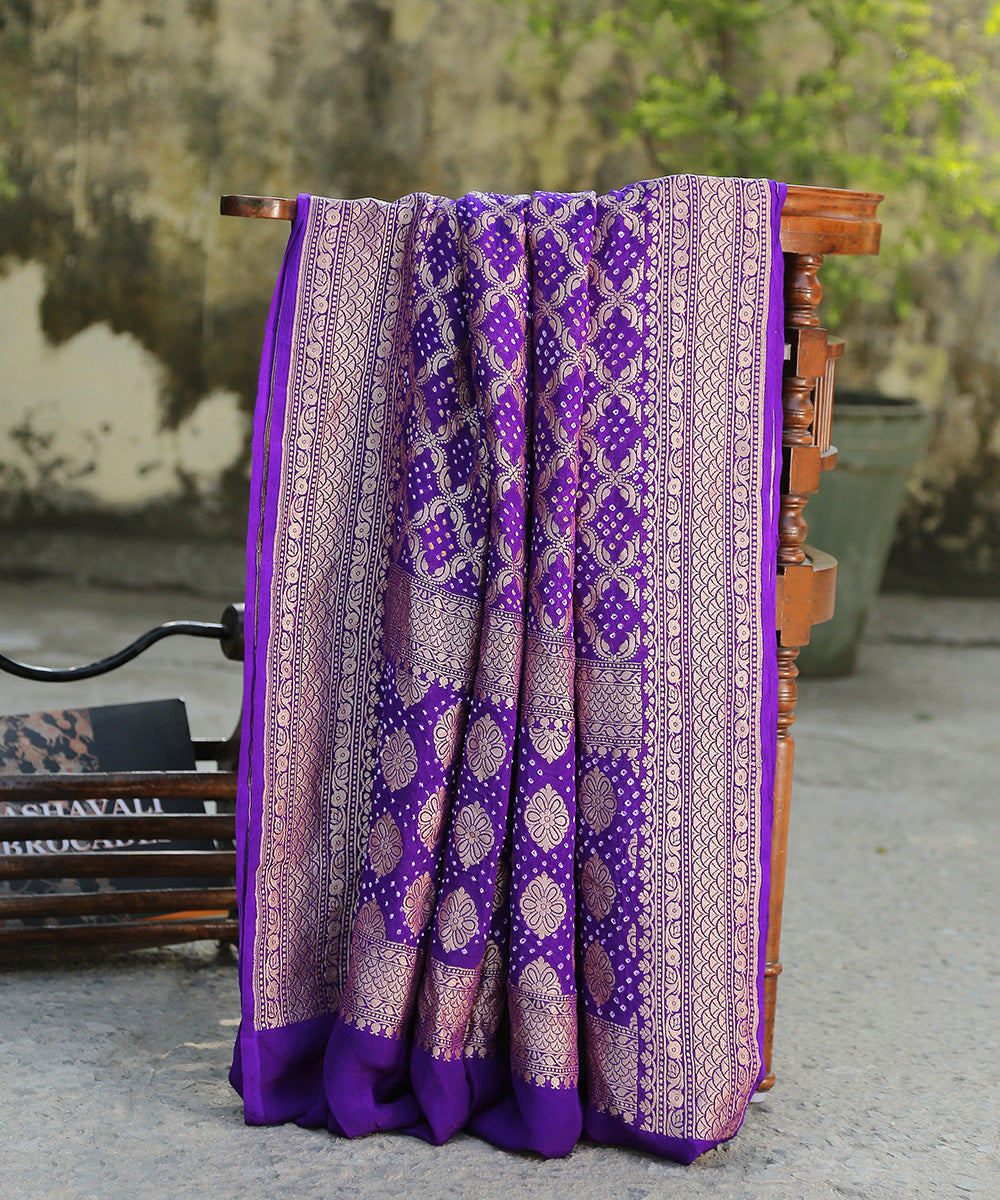 Blue_Handloom_Pure_Georgette_Banarasi_Bandhej_Dupatta_WeaverStory_01