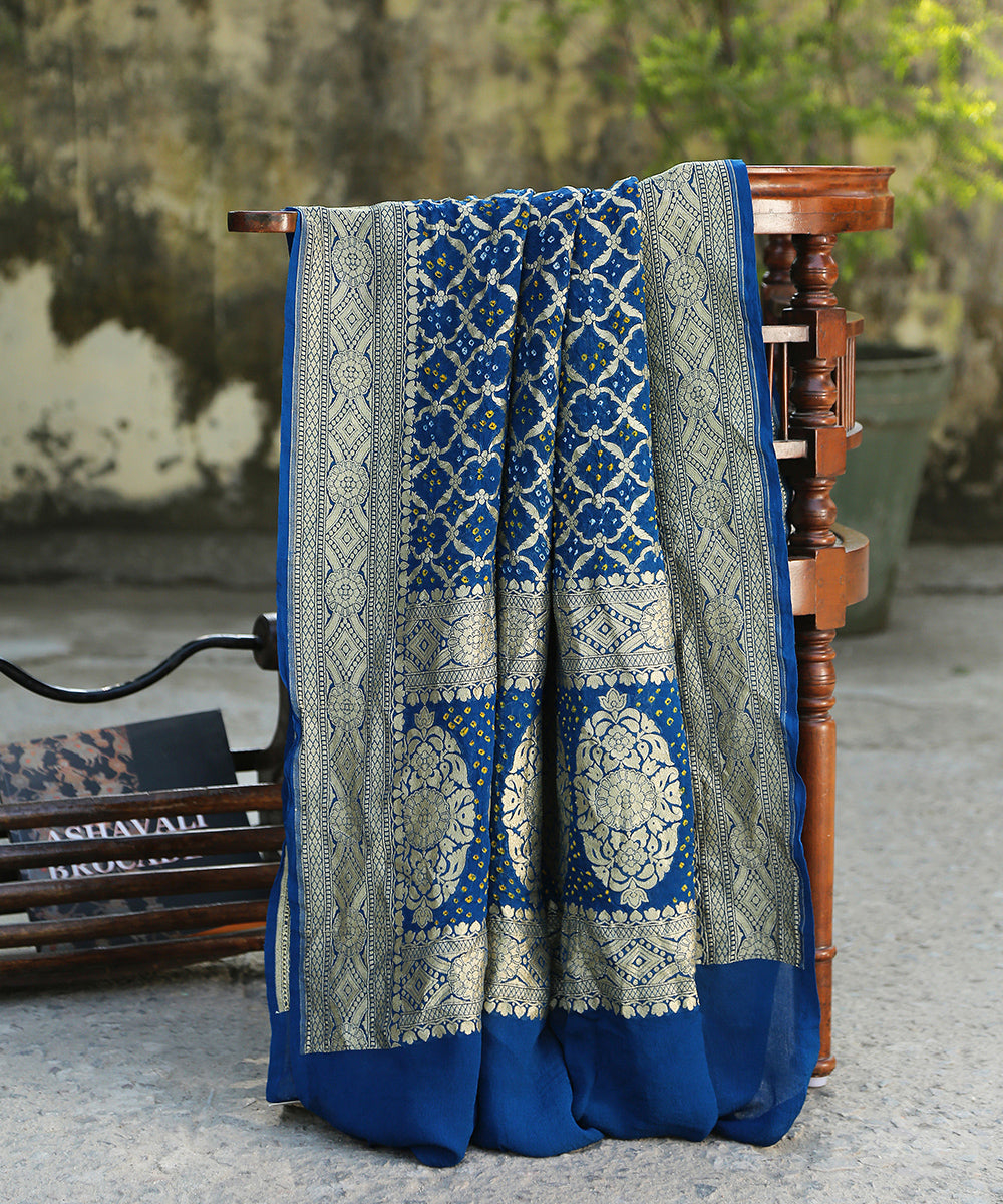 Teal_Handloom_Pure_Georgette_Banarasi_Bandhej_Dupatta_WeaverStory_01