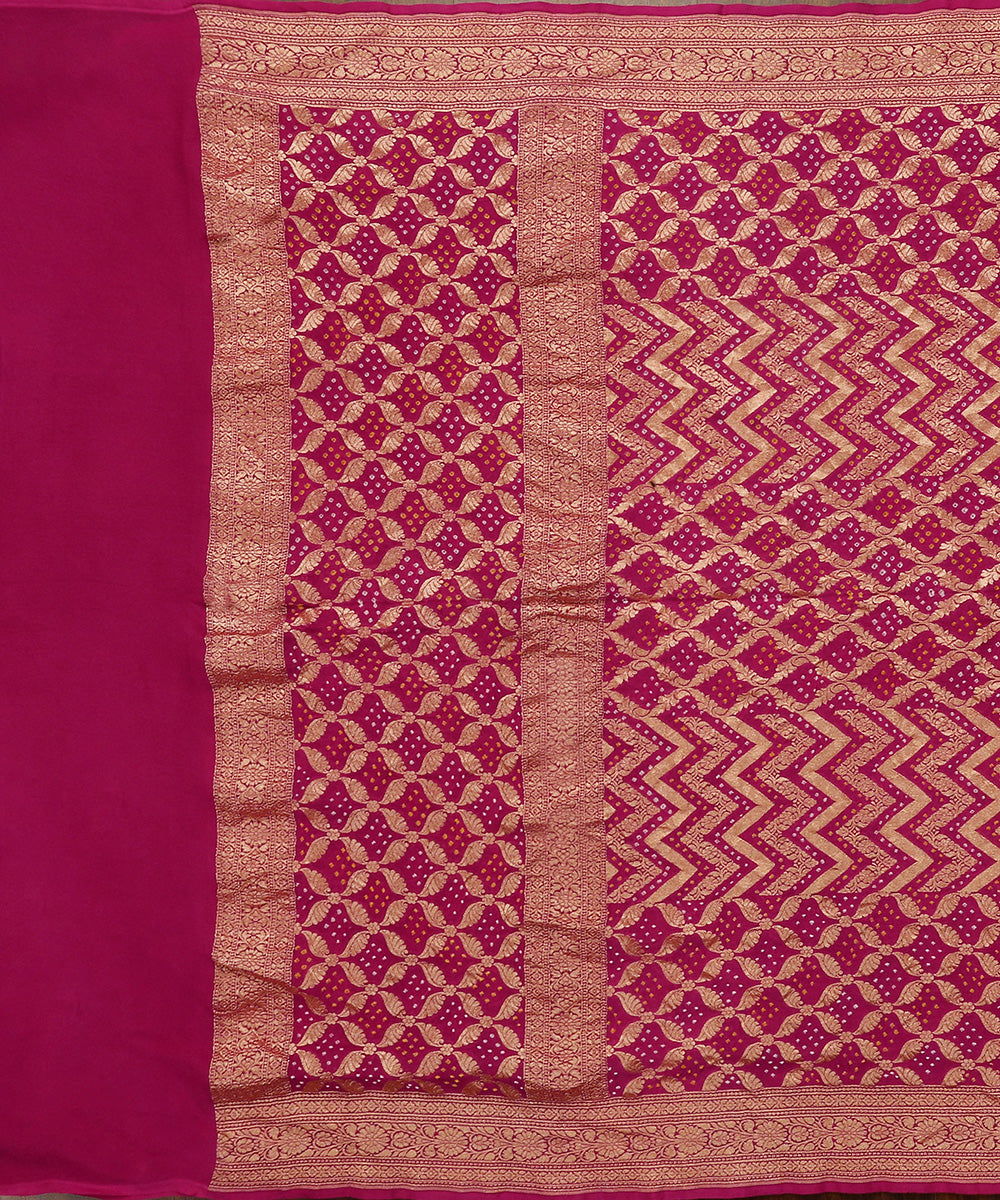 Handloom_Pink_Pure_Georegette_Banarasi_Bandhej_Dupatta_WeaverStory_02