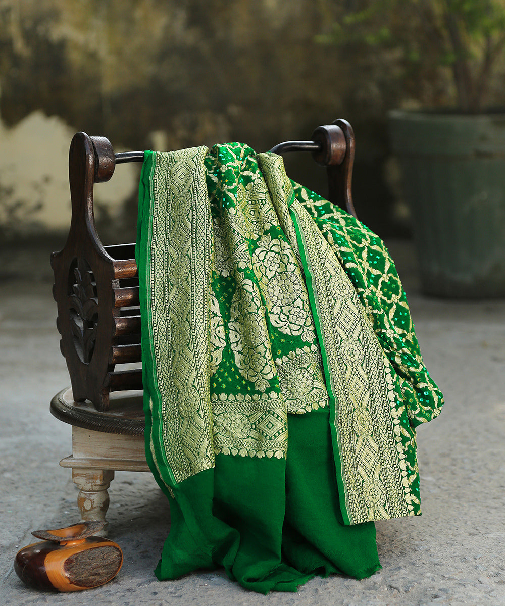 Green_Handloom_Pure_Georgette_Banarasi_Bandhej_Dupatta_WeaverStory_01