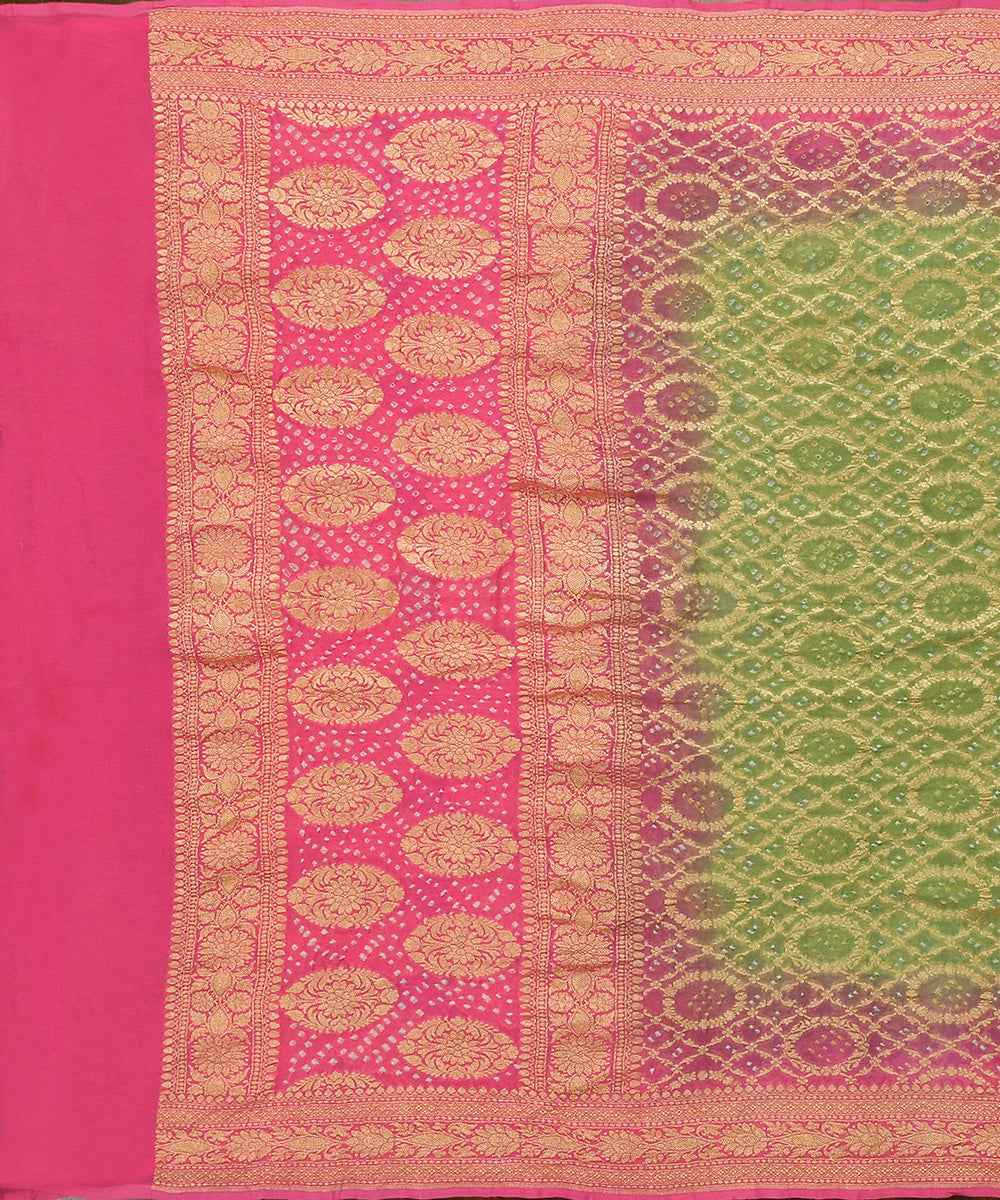 Handloom_Pista_Green_And_Pink_Pure_Georegtte_Banarasi_Bandhej_Dupatta_WeaverStory_02