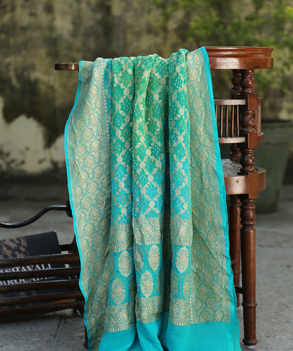 Sea_Green_And_Blue_Handloom_Pure_Handloom_Banarasi_Bandhej_Dupatta_WeaverStory_01