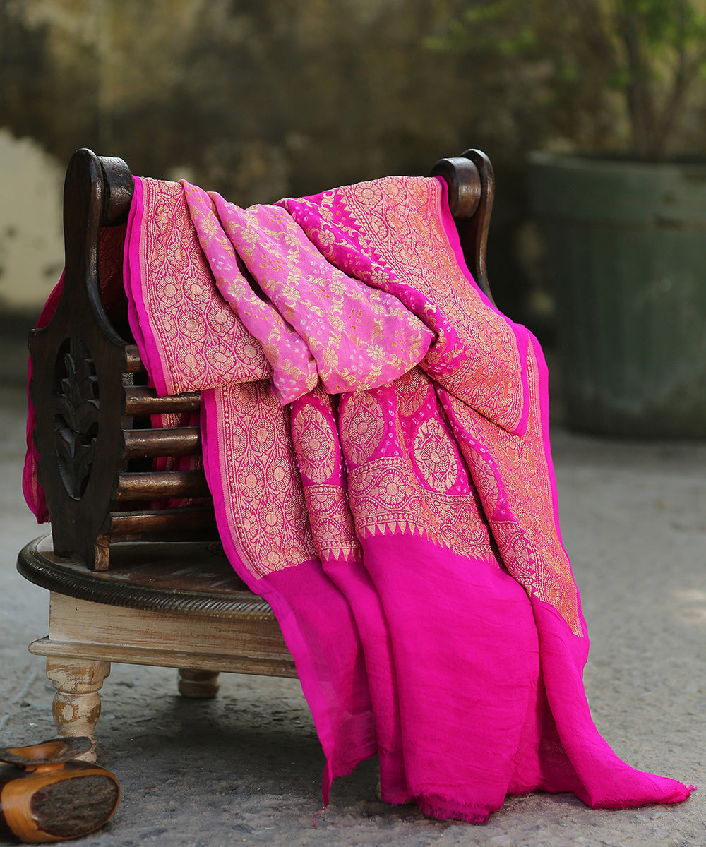 Handloom_Pink_Pure_Georgette_Banarasi_Bandhej_Dupatta_With_Zari_Jaal_WeaverStory_01