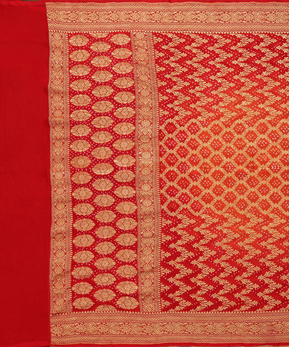 Orange_And_Red_Handloom_Pure_Georgette_Banarasi_Bandhej_Dupatta_WeaverStory_02