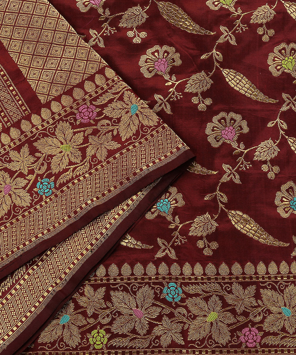 Handloom_Maroon_Kadhwa_Jangla_Dupatta_With_Meenakari_WeaverStory_04