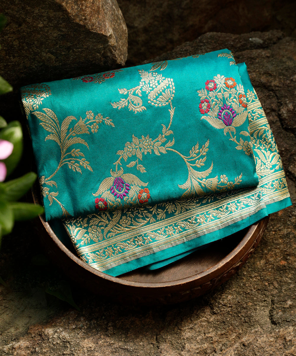 Handloom_Teal_Pure_Katan_Silk_Banarasi_Dupatta_With_Meenakari_WeaverStory_01