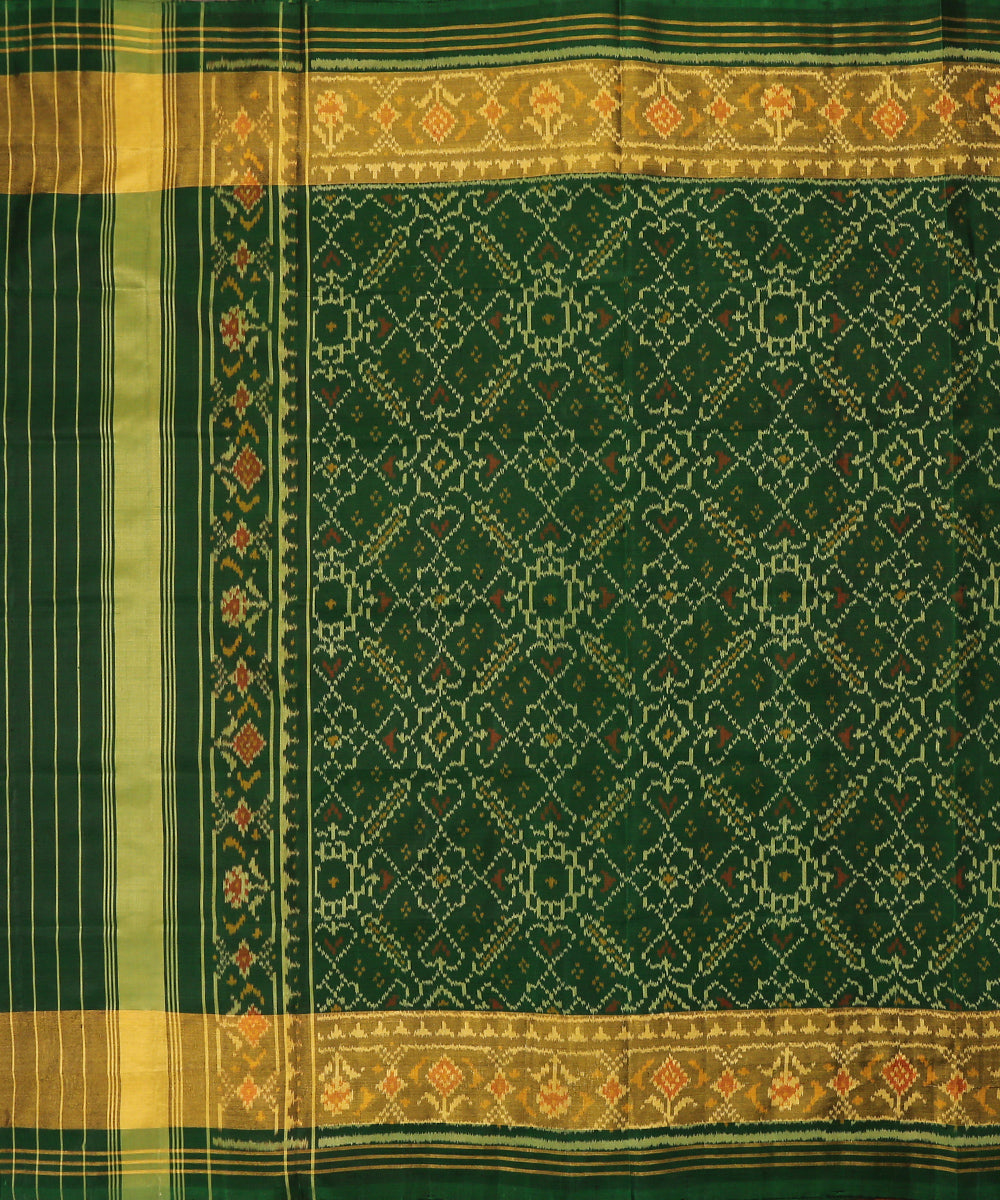 Handloom_Dark_Green_Pure_Mulberry_Silk_Ikat_Patola_Dupatta_WeaverStory_02