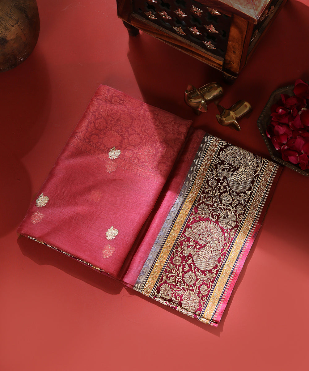 Handloom_Dark_Pink_Kora_Silk_Banarasi_Dupatta_With_Multicolor_Meenakari_Border_WeaverStory_01