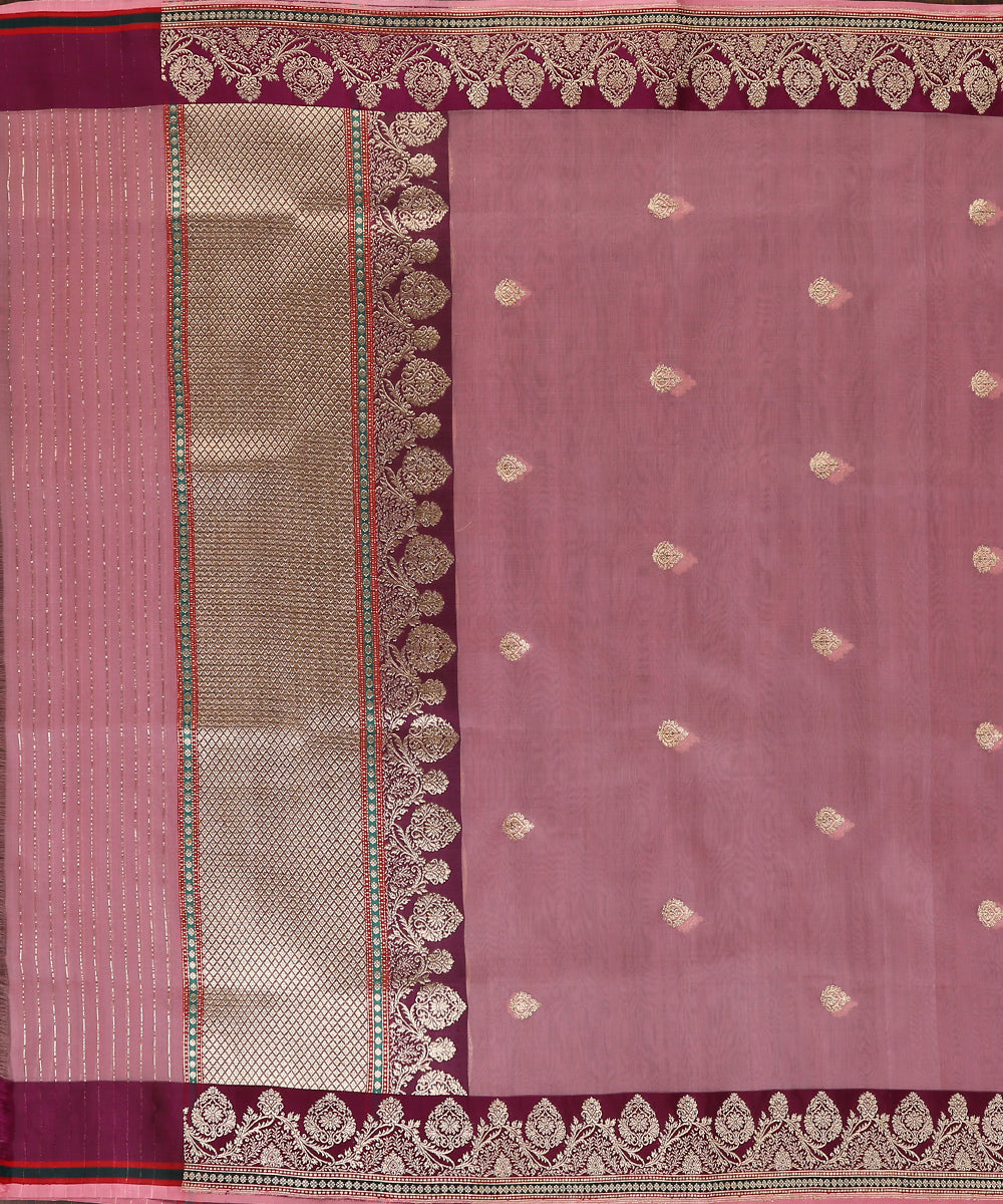 Pink_Handloom_Pure_Organza_Banarasi_Dupatta_With_Golden_Booti_WeaverStory_02