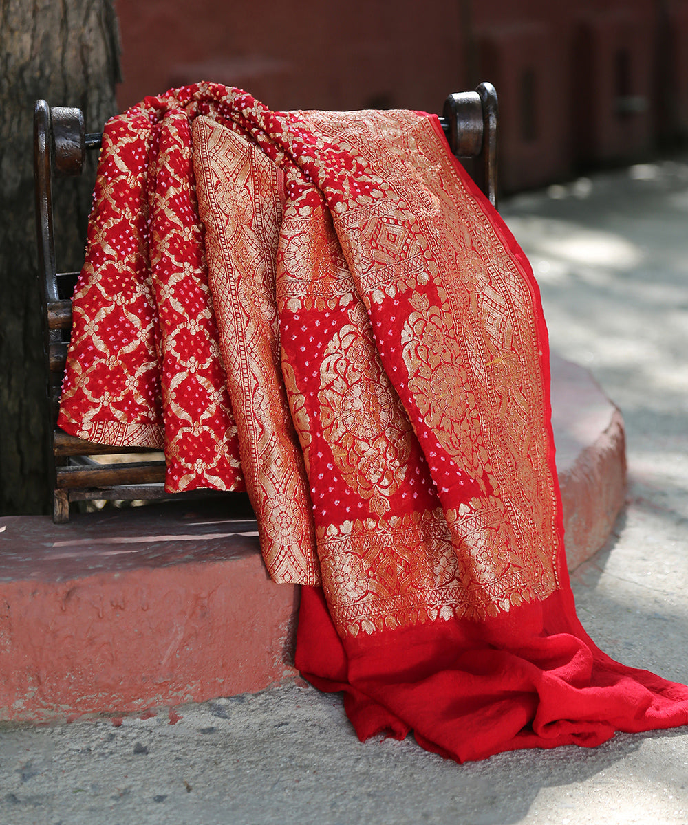 Handloom_Red_Pure_Georgette_Banarasi_Bandhej_Dupatta_With_All_Over_Zari_WeaverStory_01