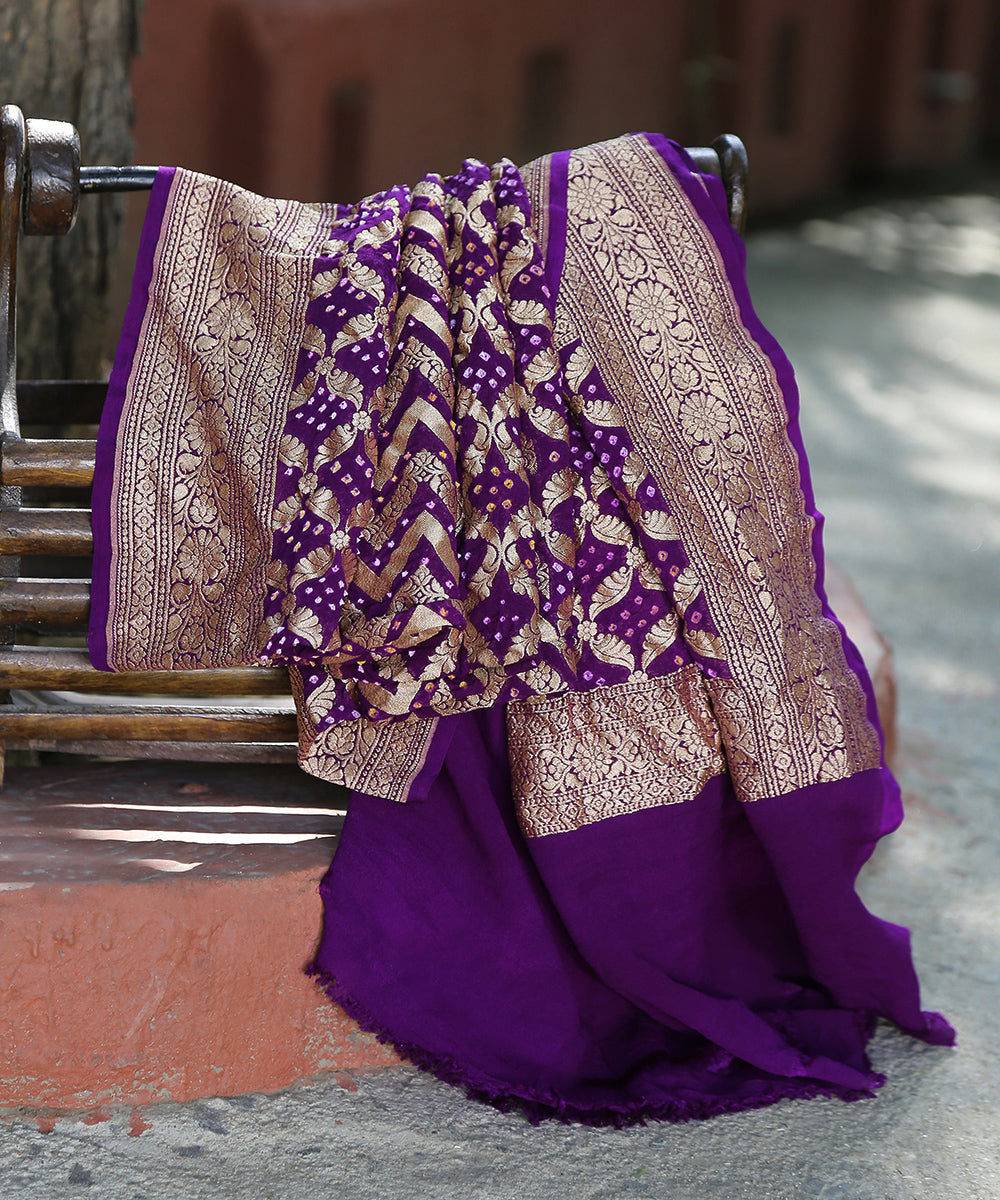 Handloom_Purple_Pure_Georgette_Banarasi_Bandhej_Dupatta_With_Cutwork_Jaal_WeaverStory_01