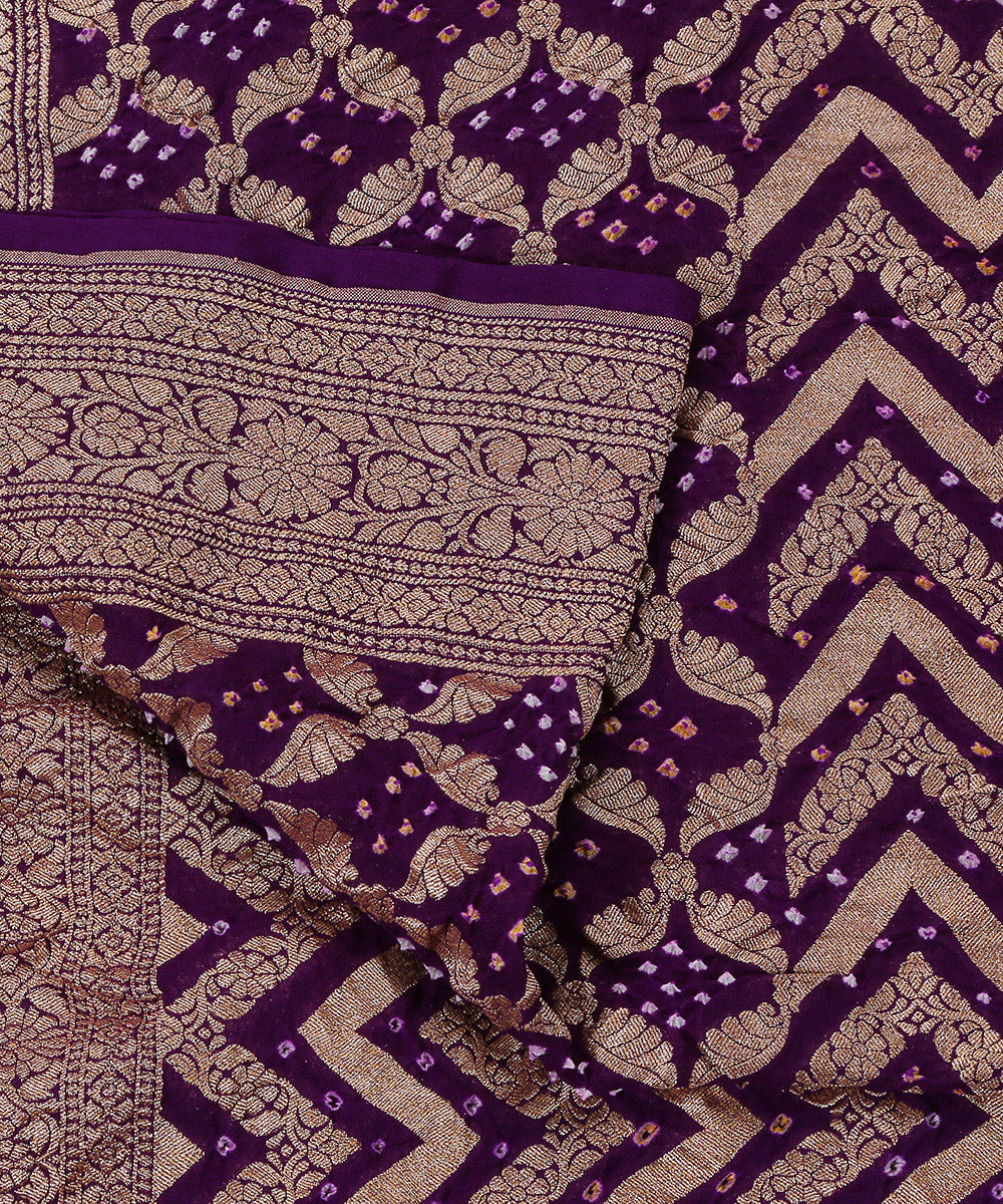 Handloom_Purple_Pure_Georgette_Banarasi_Bandhej_Dupatta_With_Cutwork_Jaal_WeaverStory_04