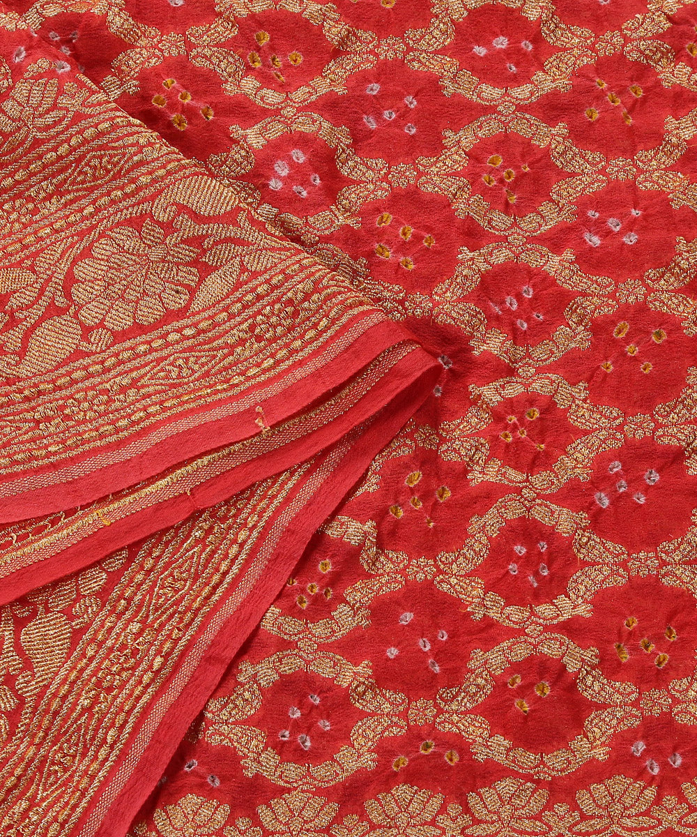 Orange_Handloom_Pure_Georgette_Banarasi_Bandhej_Dupatta_With_Jaal_WeaverStory_04