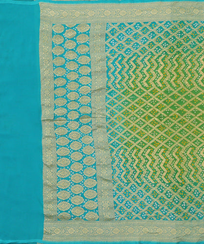 Handloom_Turquoise_And_Green_Pure_Georgette_Banarasi_Bandhej_Dupatta_WeaverStory_02