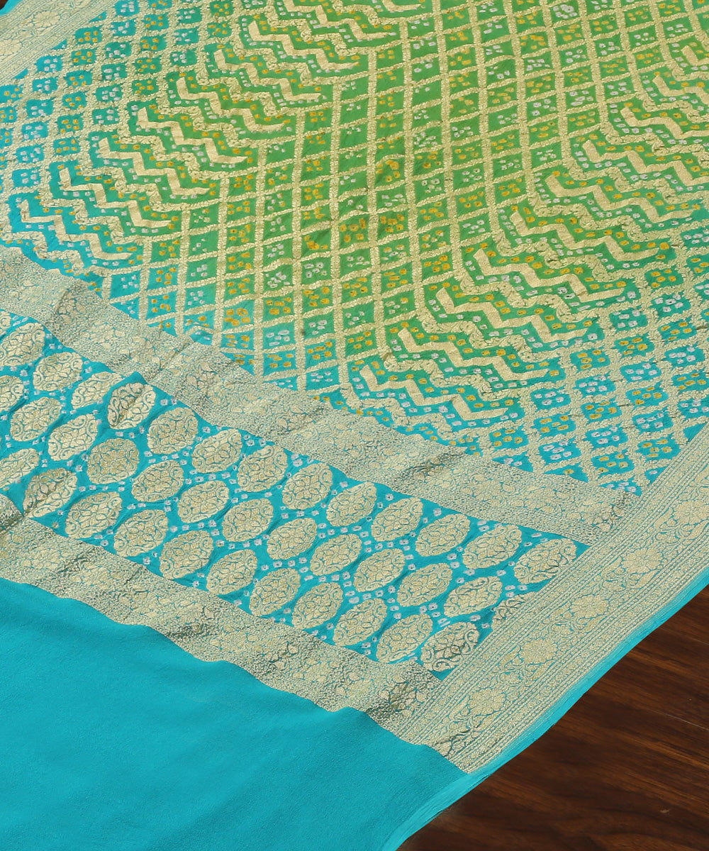 Handloom_Turquoise_And_Green_Pure_Georgette_Banarasi_Bandhej_Dupatta_WeaverStory_03