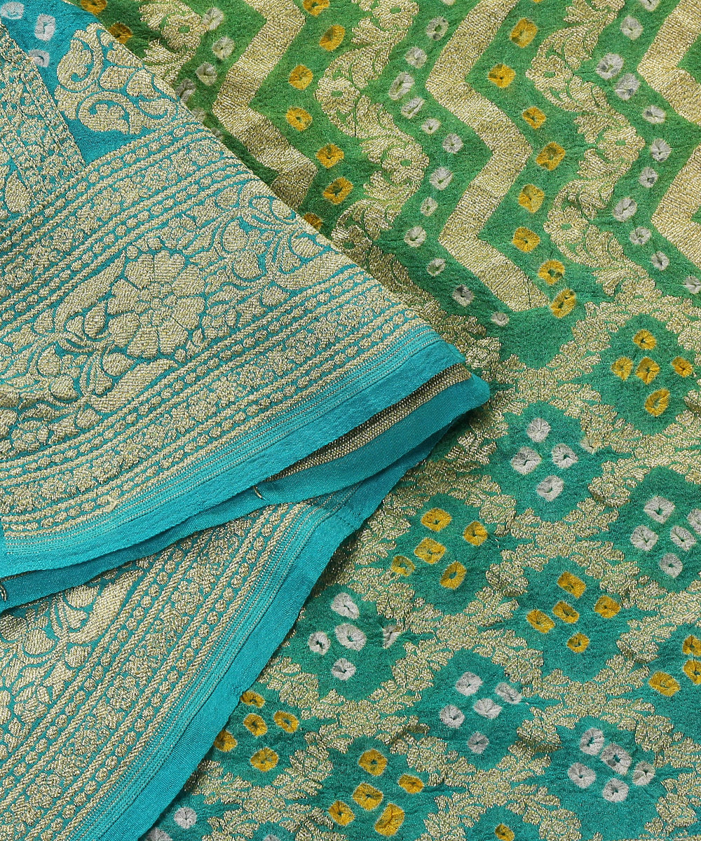 Handloom_Turquoise_And_Green_Pure_Georgette_Banarasi_Bandhej_Dupatta_WeaverStory_04