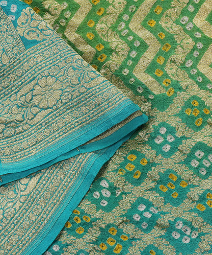 Handloom_Turquoise_And_Green_Pure_Georgette_Banarasi_Bandhej_Dupatta_WeaverStory_04