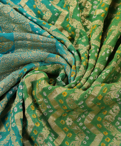 Handloom_Turquoise_And_Green_Pure_Georgette_Banarasi_Bandhej_Dupatta_WeaverStory_05