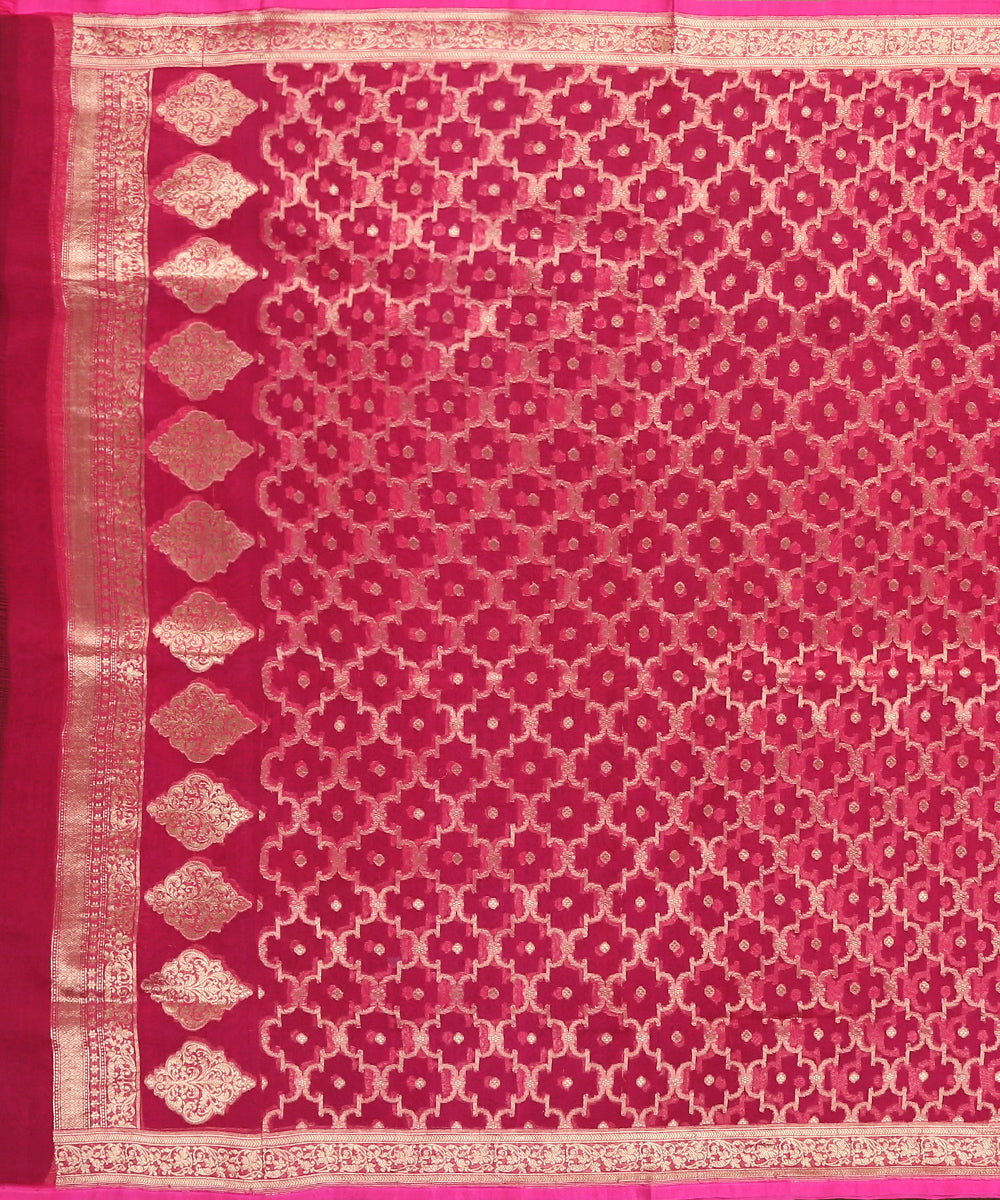 Handloom_Rani_Pink_Pure_Organza_Banarasi_Dupatta_With_Cutwork_Jaal_WeaverStory_02