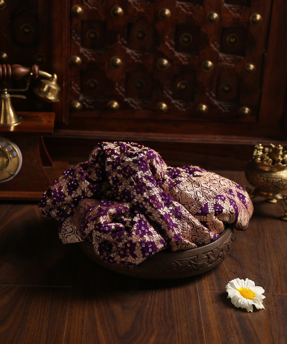 Handloom_Dark_Purple_Pure_Georgette_Banarasi_Bandhej_Dupatta_With_All_Over_Cutwork_Jaal_WeaverStory_01