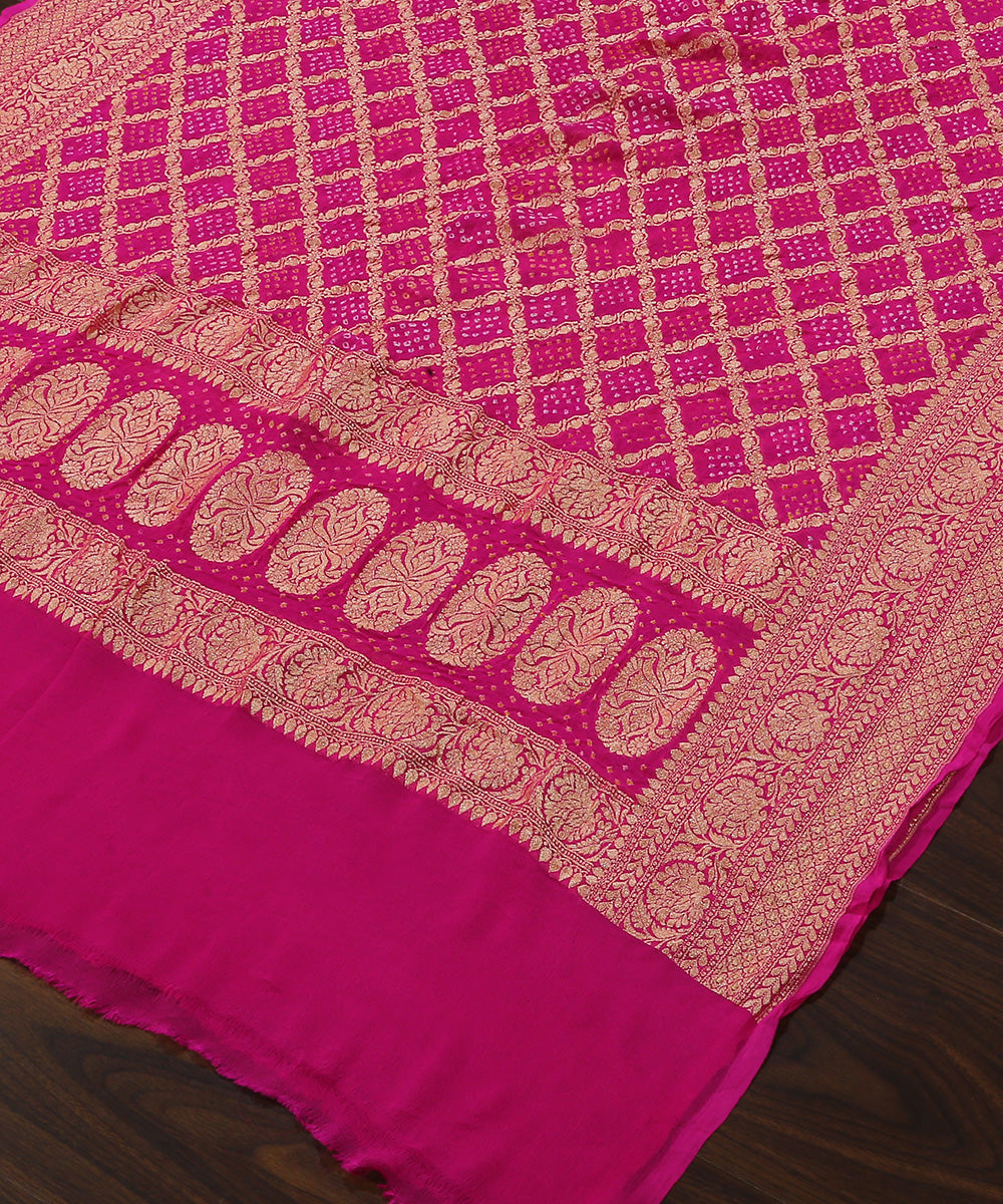 Rani_Pink_Handloom_Pure_Georgette_Banarasi_Bandhej_Dupatta_With_All_Over_Cutwork_Jaal_WeaverStory_03