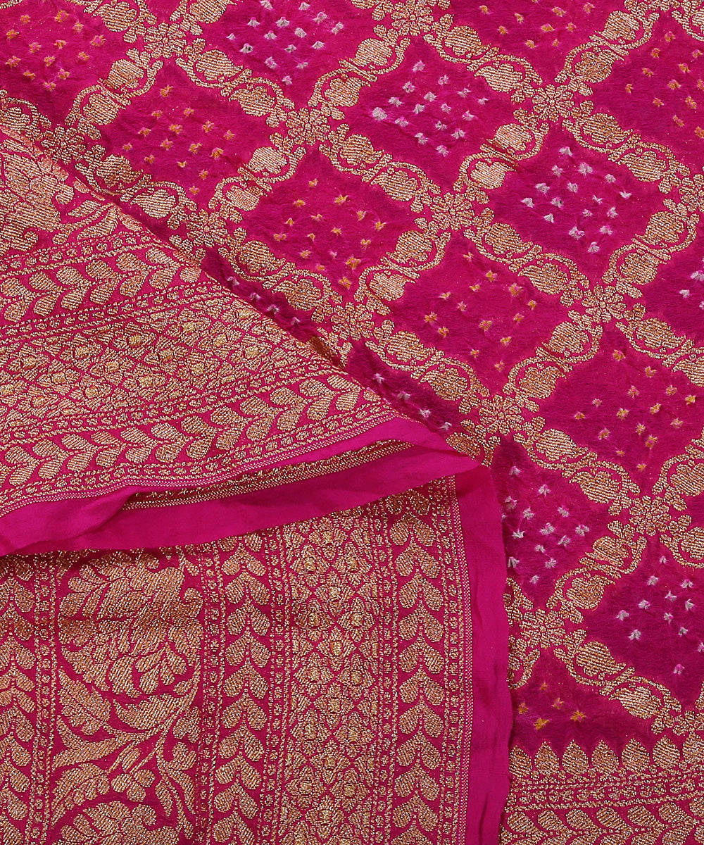 Rani_Pink_Handloom_Pure_Georgette_Banarasi_Bandhej_Dupatta_With_All_Over_Cutwork_Jaal_WeaverStory_04