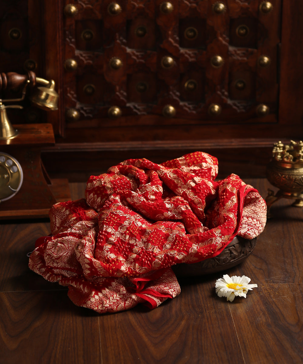 Dark_Red_Handloom_Pure_Georgette_Banarasi_Bandhej_Dupatta_With_All_Over_CutworK_Jaal_WeaverStory_01