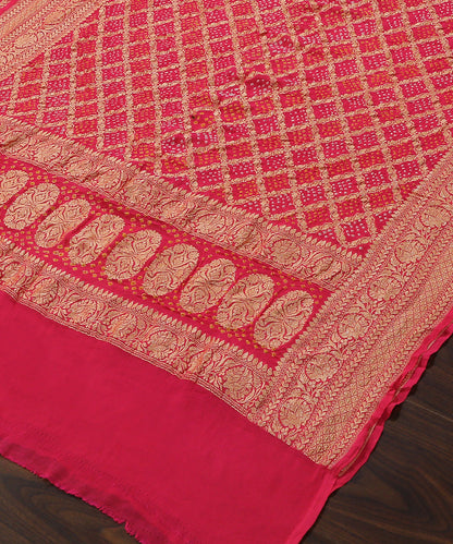 Fushcia_Pink_Handloom_Pure_Georgette_Banarasi_Bandhej_Dupatta_With_All_Over_Cutwork_Jaal_WeaverStory_03