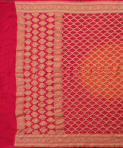 Handloom_Fushcia_Pink_And_Orange_Pure_Georgette_Banarasi_Bandhej_Dupatta_With_Cutwork_Jaal_WeaverStory_02