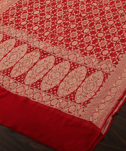 Handloom_Red_Pure_Georgette_Banarasi_Bandhej_Dupatta_With_All_Over_Cutwork_Jaal_WeaverStory_03