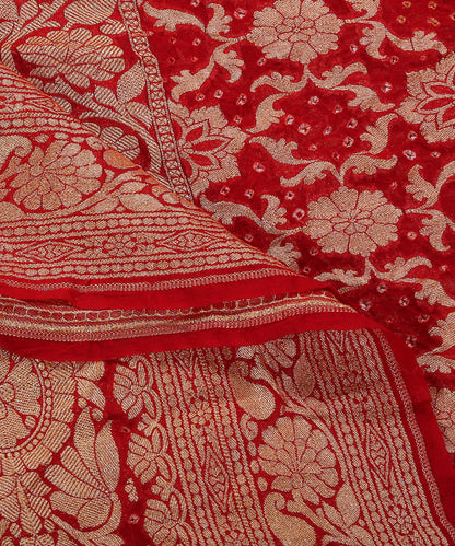 Handloom_Red_Pure_Georgette_Banarasi_Bandhej_Dupatta_With_All_Over_Cutwork_Jaal_WeaverStory_04