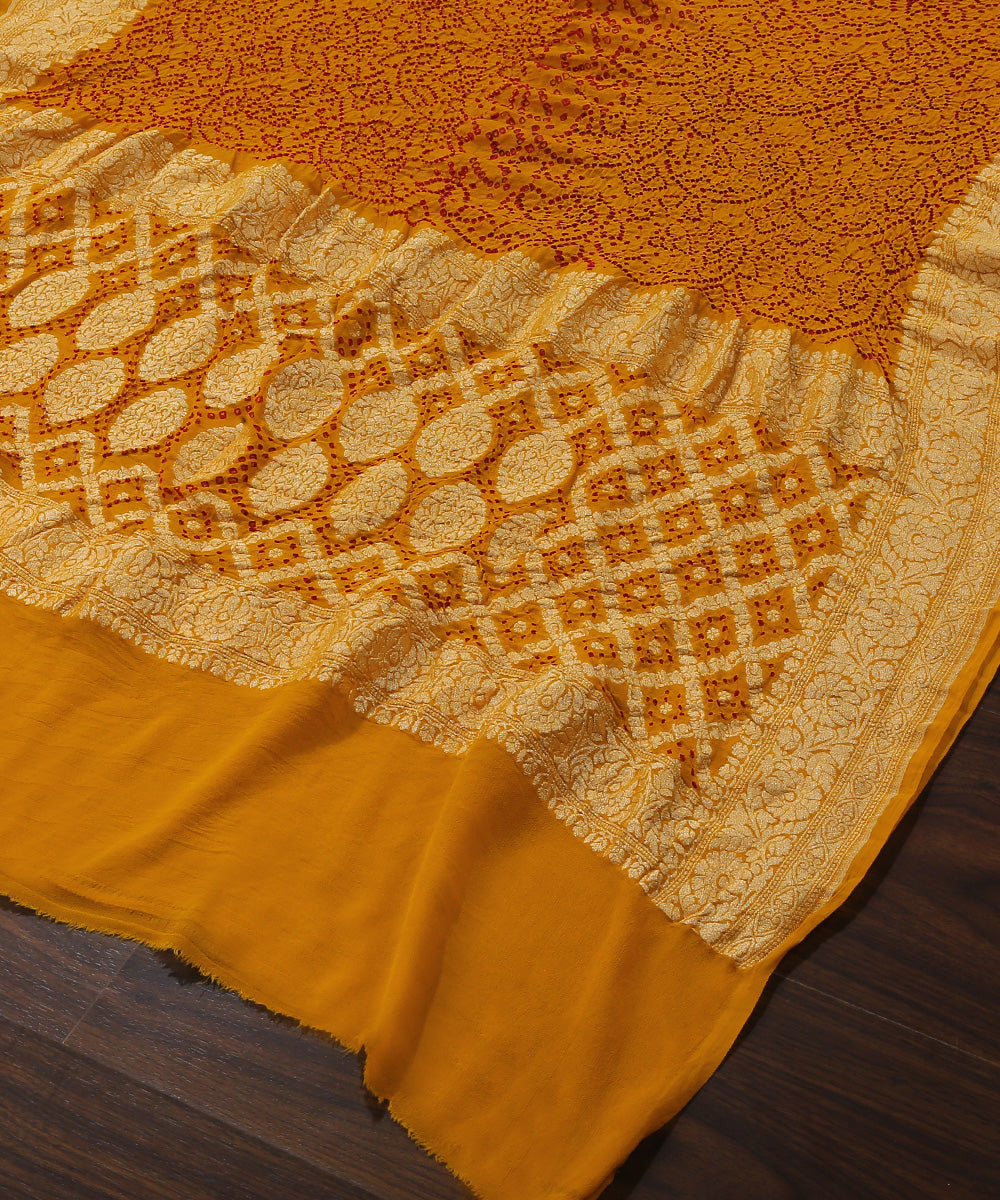 Handloom_Mustard_Pure_Georgette_Banarasi_Bandhej_Dupatta_With_Cutwork_Border_WeaverStory_03