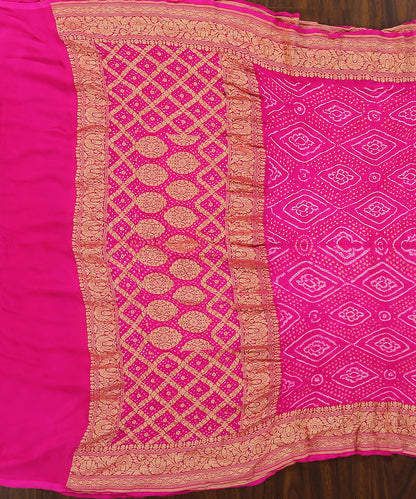 Handloom_Rani_Pink_Pure_Georgette_Banarasi_Bandhej_Dupatta_With_Zari_Border_WeaverStory_02