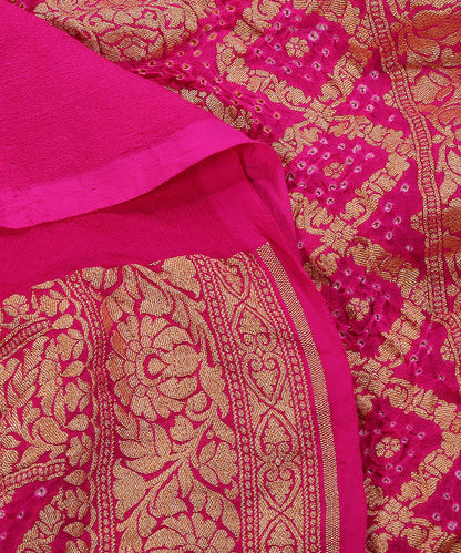 Handloom_Rani_Pink_Pure_Georgette_Banarasi_Bandhej_Dupatta_With_Zari_Border_WeaverStory_04