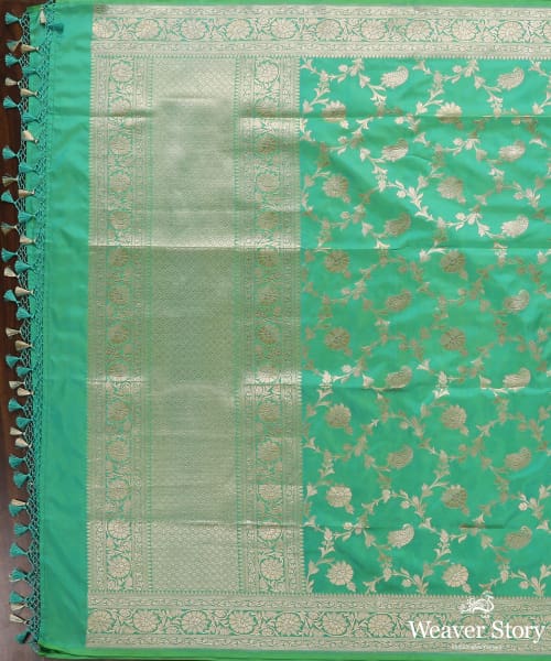 Handloom_Aqua_Green_Pure_Katan_Silk_Banarasi_Dupatta_With_Paisley_Jaal_WeaverStory_02